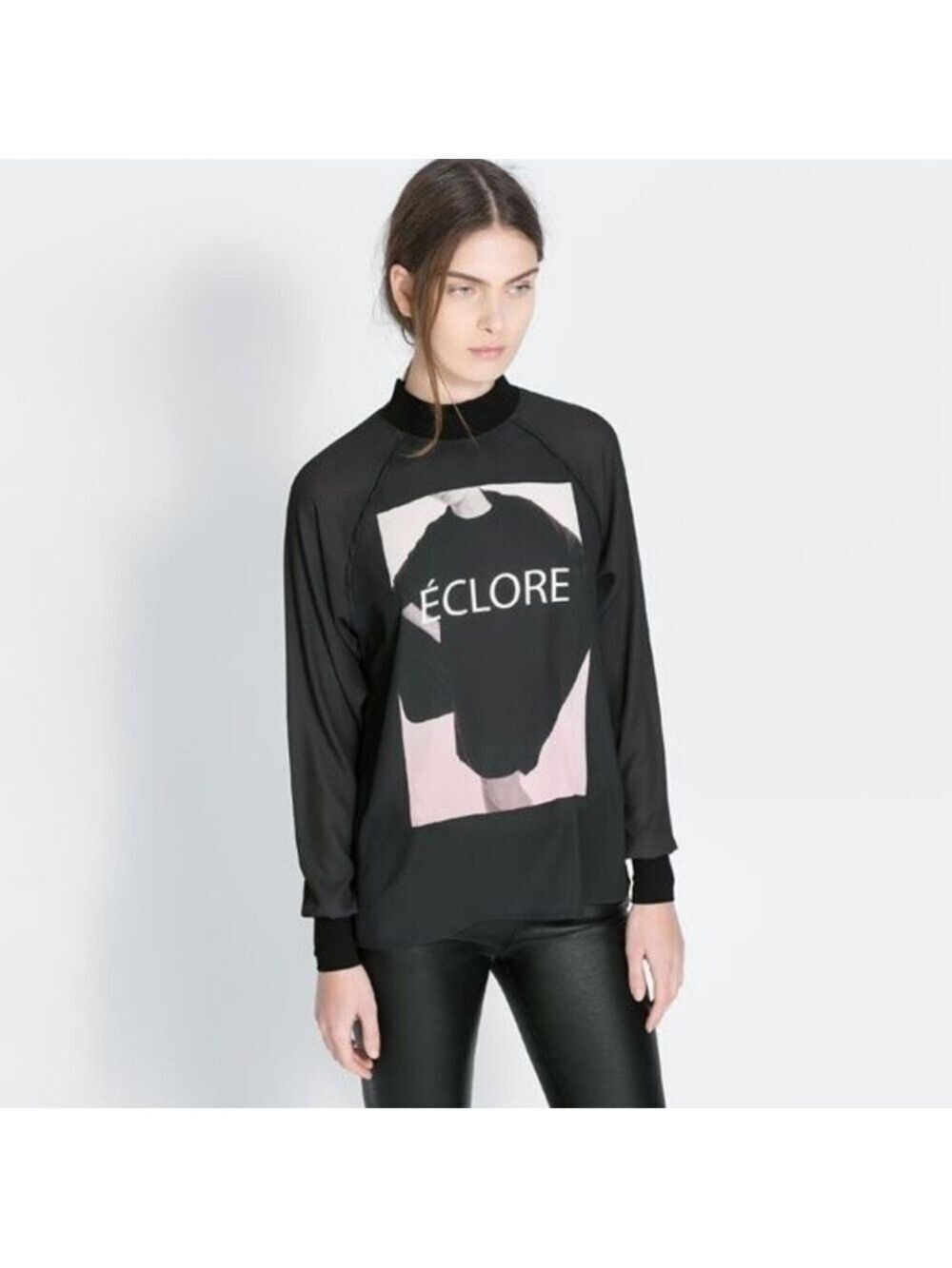 Zara Black Soft Pink Chiffon Top Small